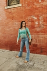 Long Sleeve Teal Fringe TopS