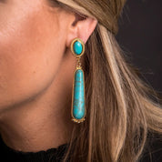 Long Turquoise Gold Post Earrings