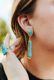 Long Turquoise Gold Post Earrings