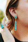 Long Turquoise Gold Post Earrings