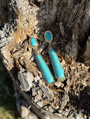 Long Turquoise Gold Post Earrings