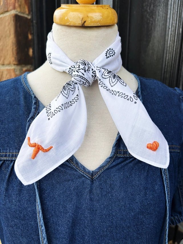 Longhorn Love Embroidered Paisley Bandana
