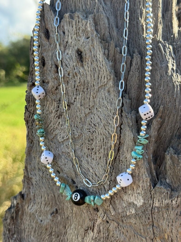 Lucky 8 Ball Dice Turquoise Layer Necklace