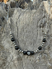 Lucky 8 Ball Onyx & Sterling Silver Beaded Chain Necklace