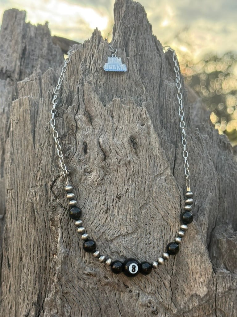 Lucky 8 Ball Onyx & Sterling Silver Beaded Chain Necklace