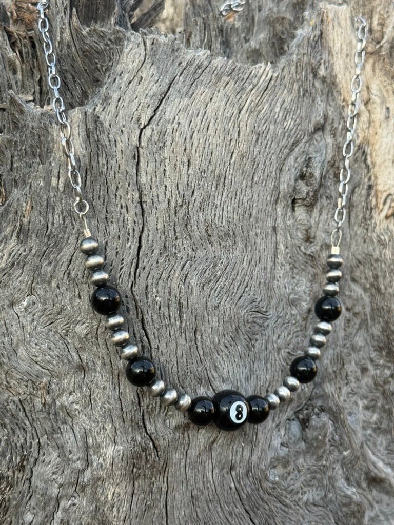 Lucky 8 Ball Onyx & Sterling Silver Beaded Chain Necklace