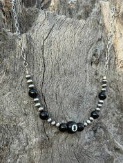 Lucky 8 Ball Onyx & Sterling Silver Beaded Chain Necklace