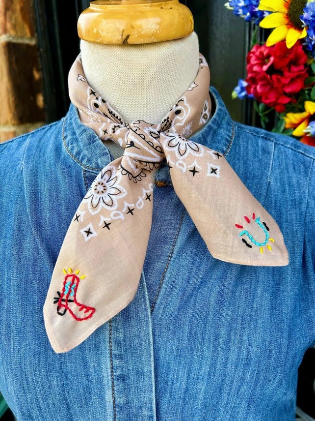 Lucky Boots Embroidered Paisley Bandana