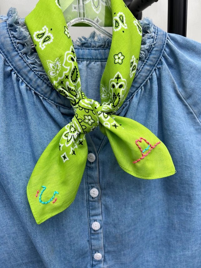 Lucky Cowgirl Embroidered Paisley Bandana