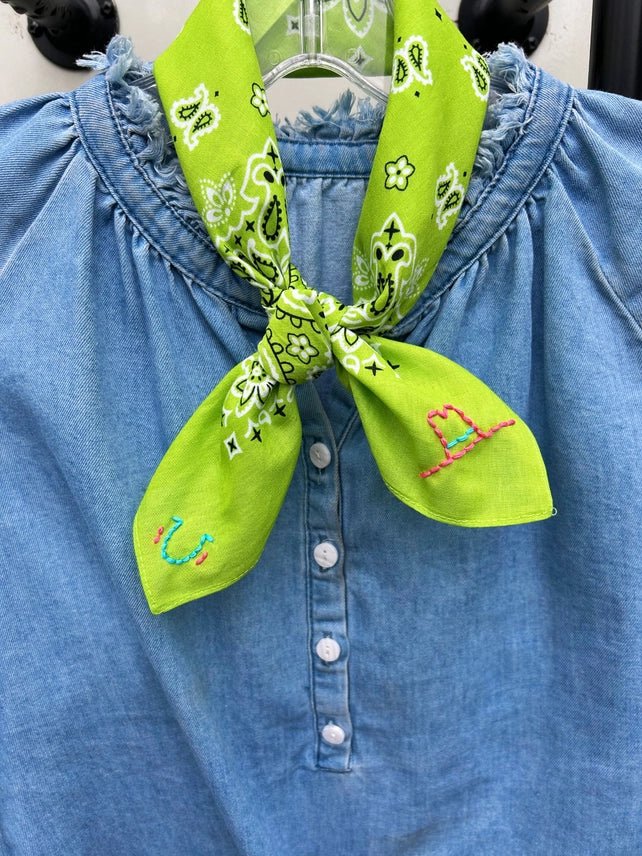 Lucky Cowgirl Embroidered Paisley Bandana