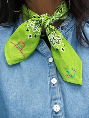 Lucky Cowgirl Embroidered Paisley Bandana