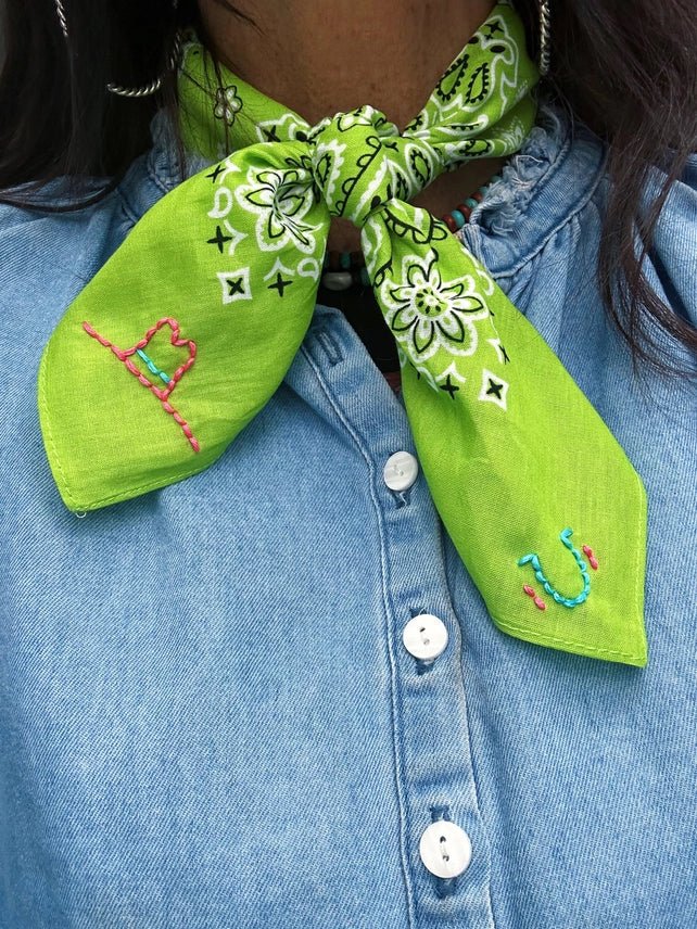 Lucky Cowgirl Embroidered Paisley Bandana