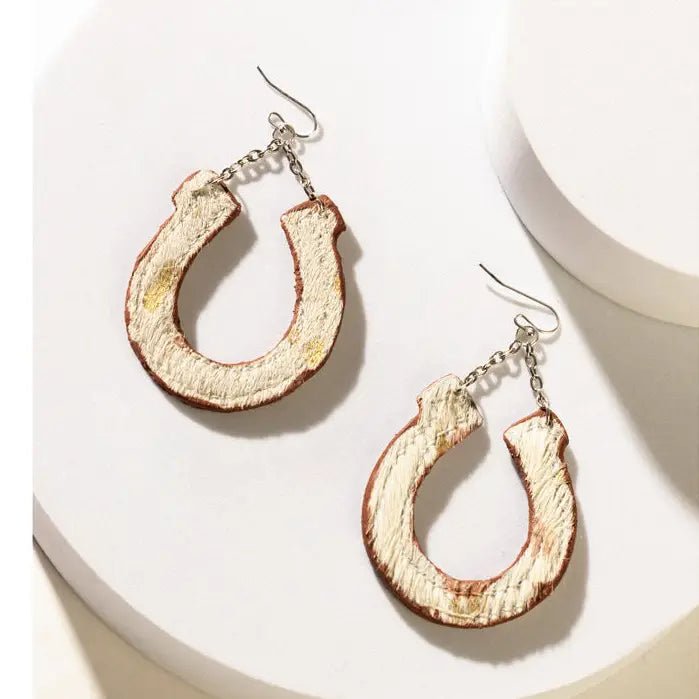 Lucky Horseshoe Leather Dangle Earrings