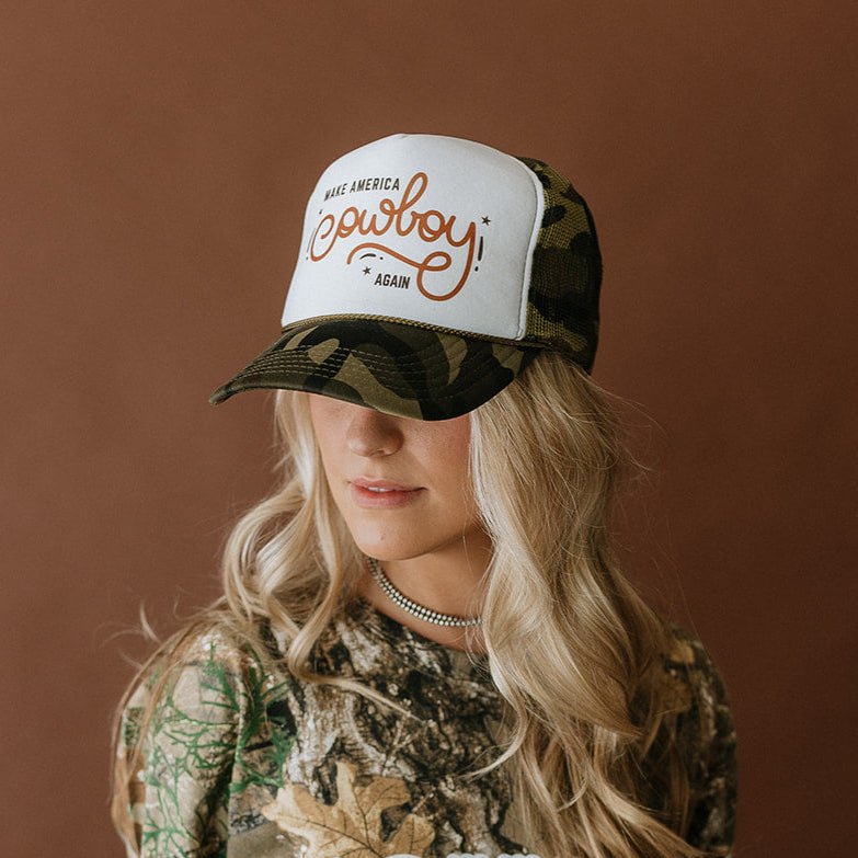 Make America Cowboy Again Camo Trucker HatCamo &amp; White