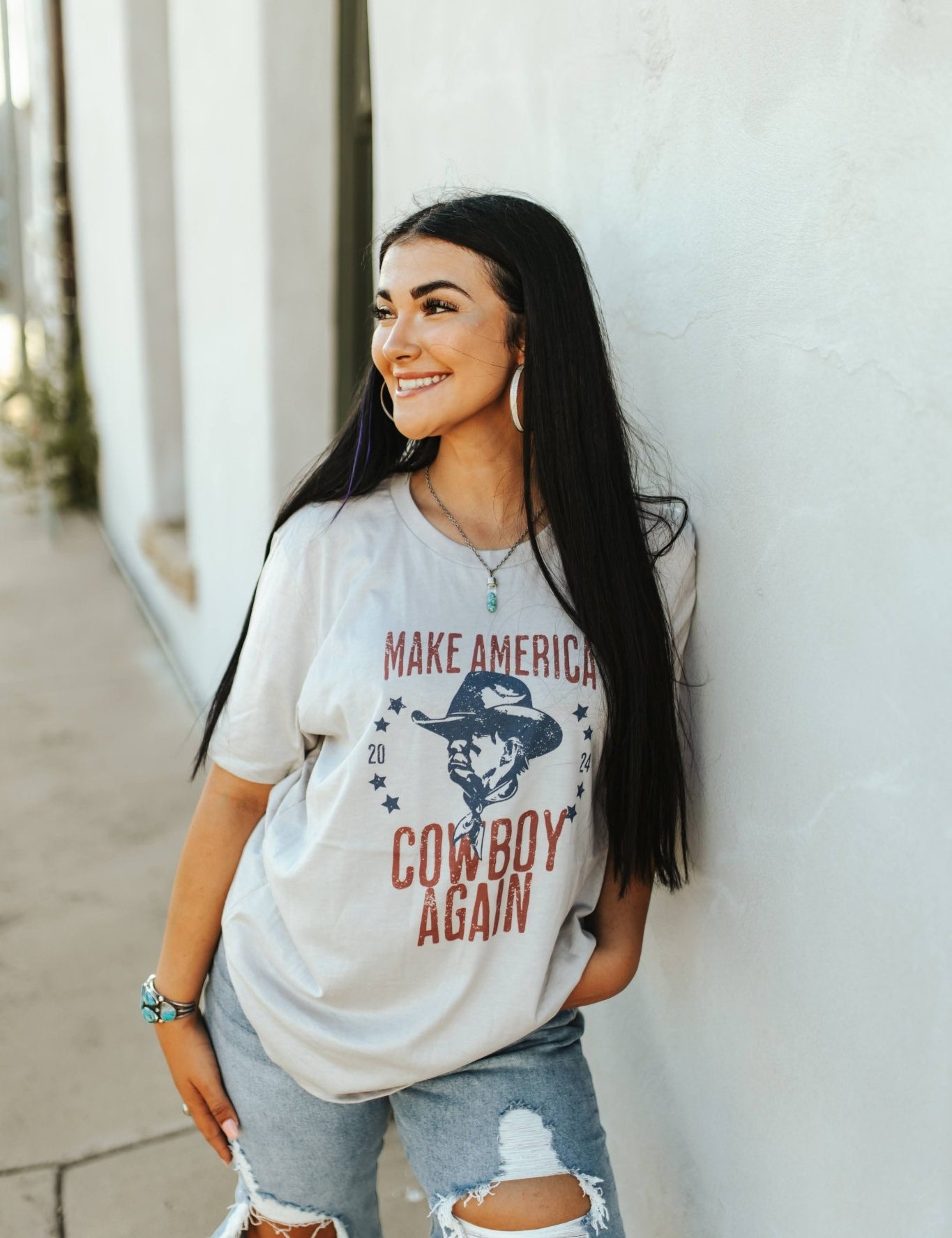 Make America Cowboy Again Trump 2024 Graphic TeeCool GreyS