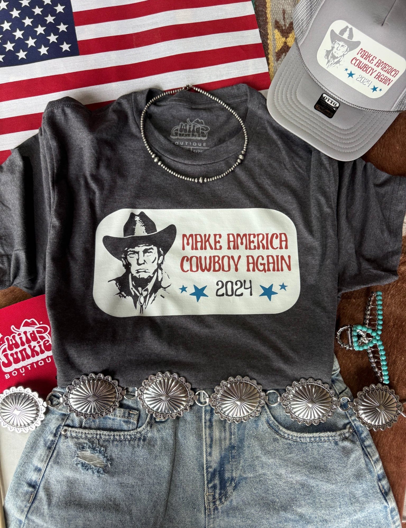 Make America Cowboy Again Trump 2024 Graphic TeeCharcoalS