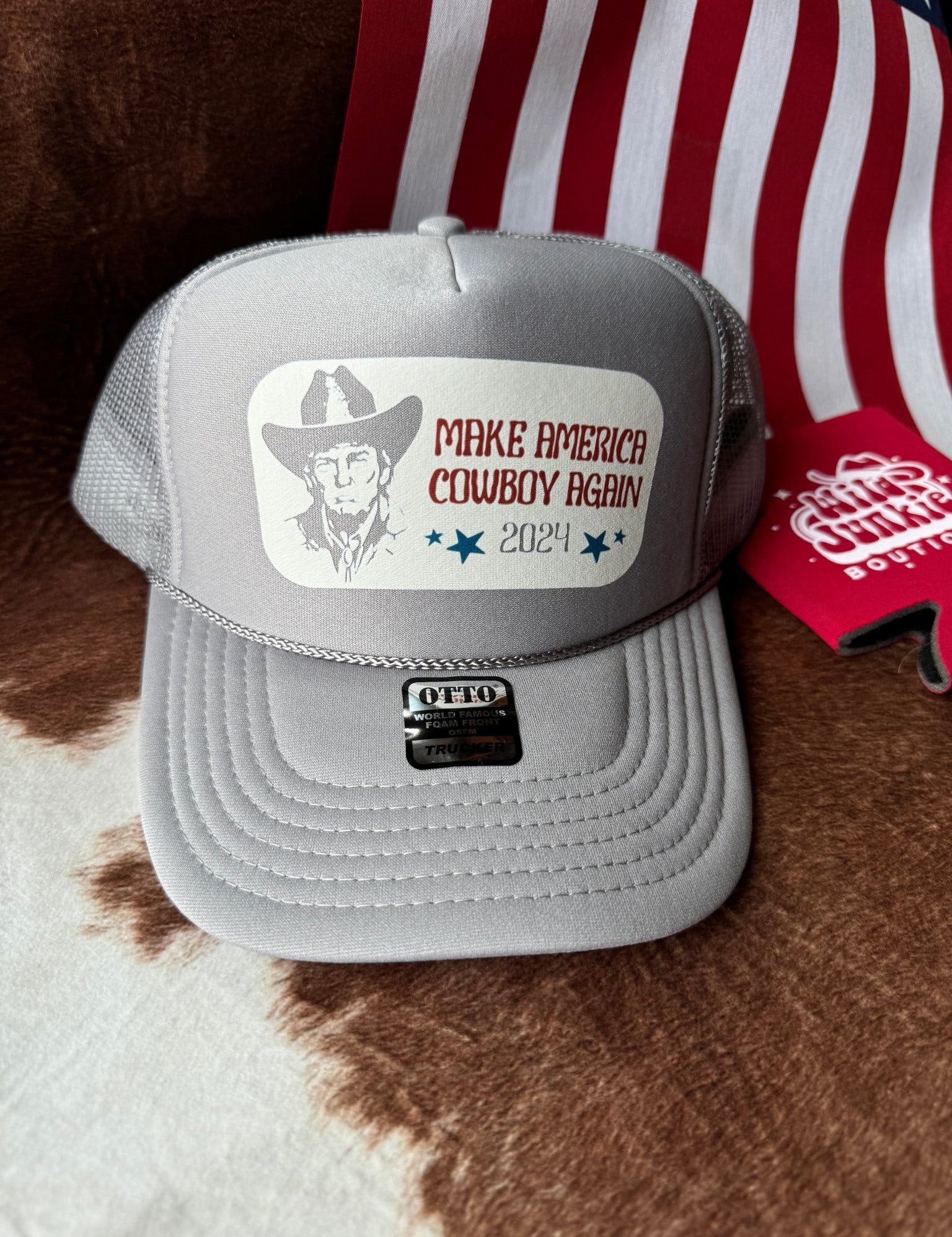 Make America Cowboy Again Trump Trucker HatGreyOS