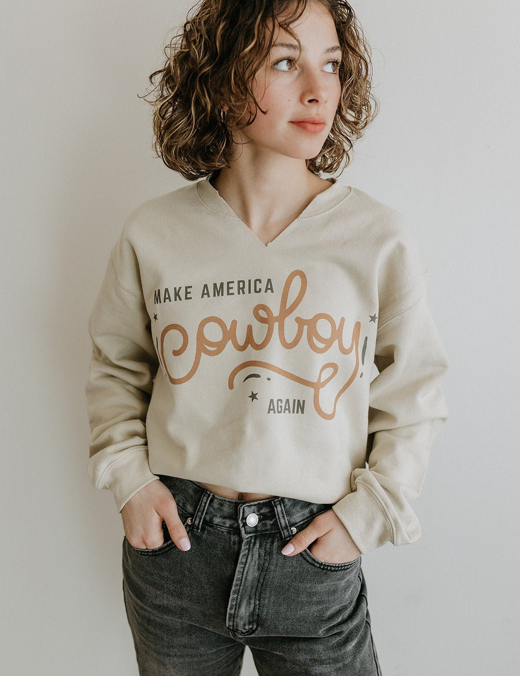 Make America Cowboy Again V - Neck Graphic SweatshirtSandS