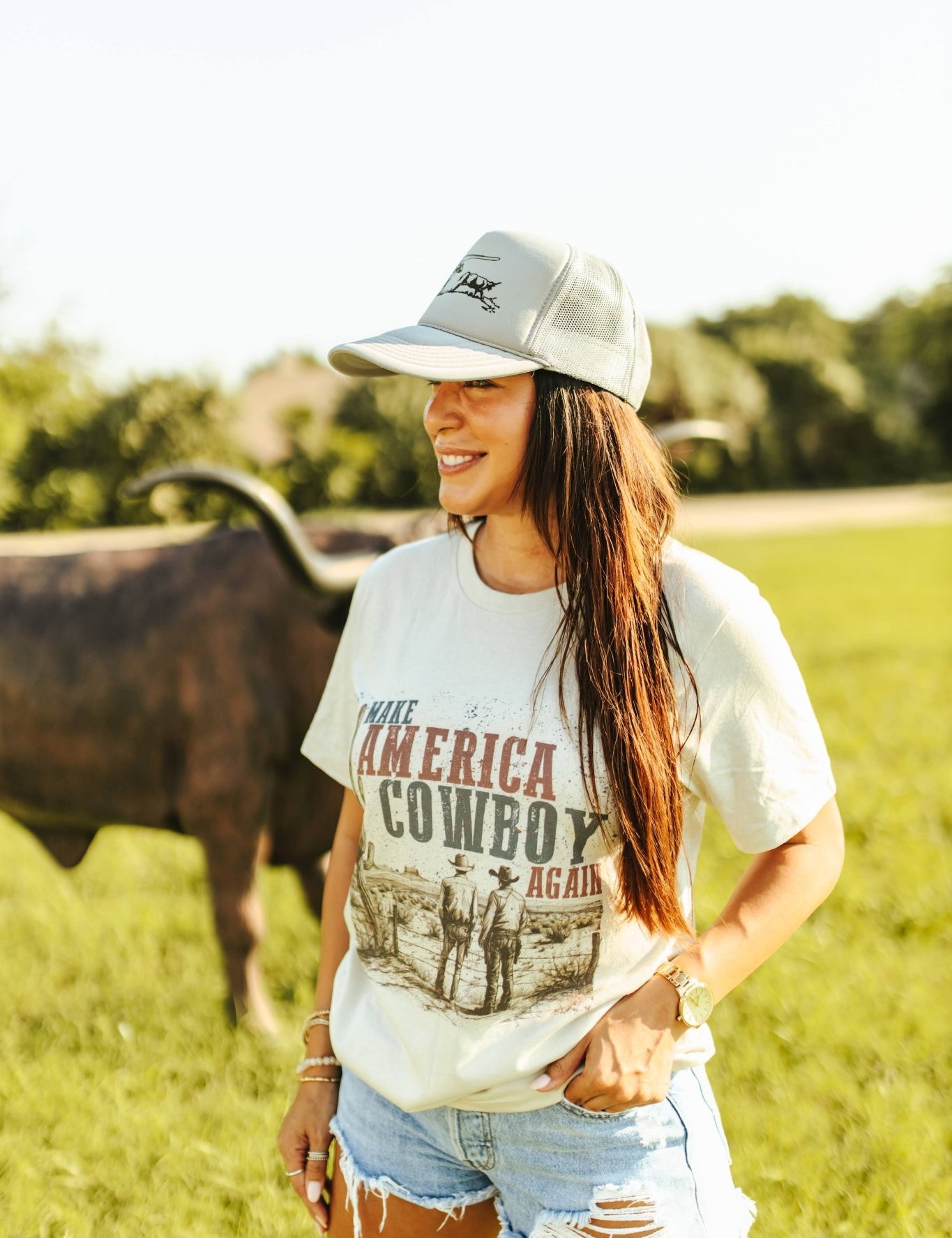 Make America Cowboy Again Western Scene Graphic TeeMultiS