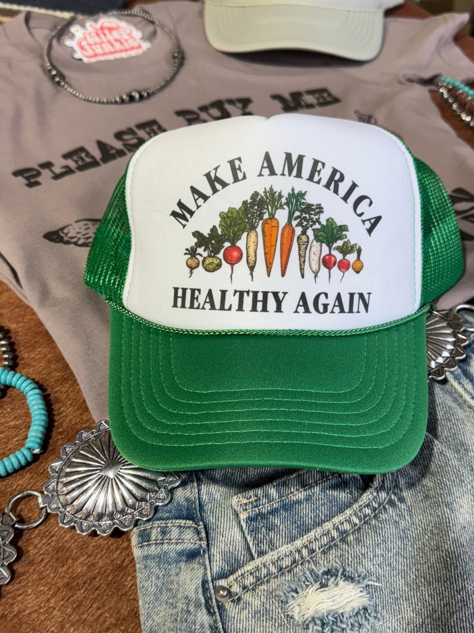 Make America Healthy Again Trucker HatGreen &amp; White