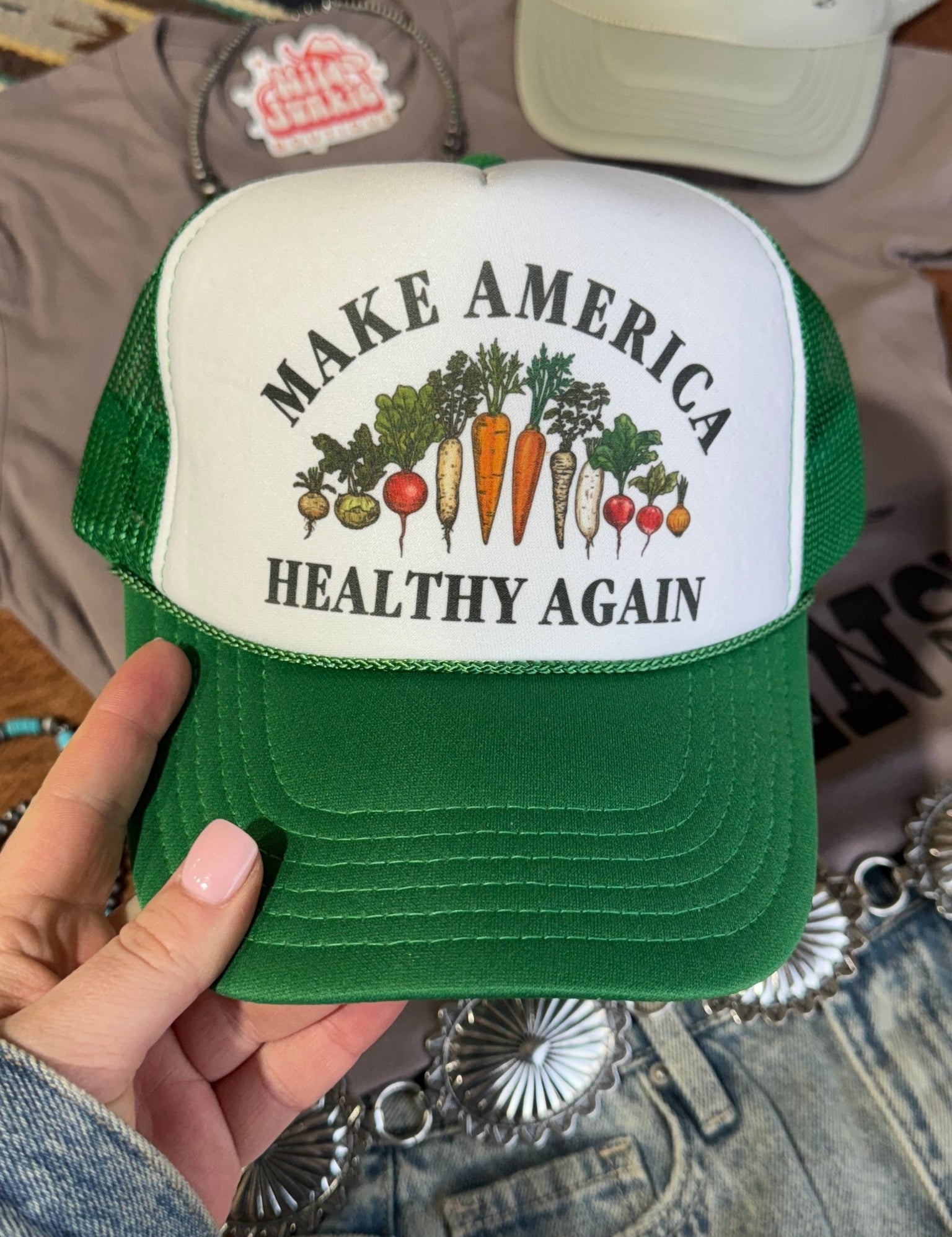 Make America Healthy Again Trucker HatGreen & White
