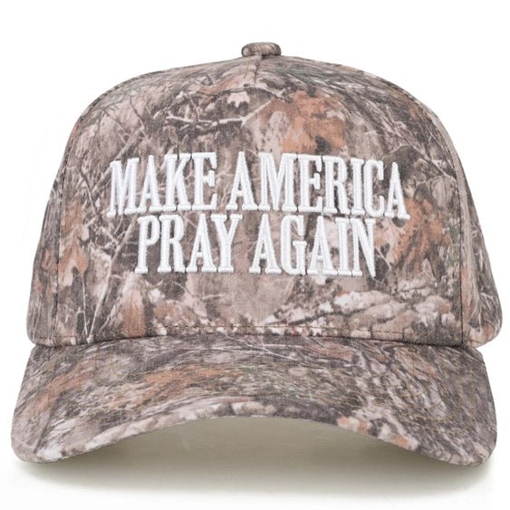 Make America Pray Again Embroidered Tree Camo Trucker Hat