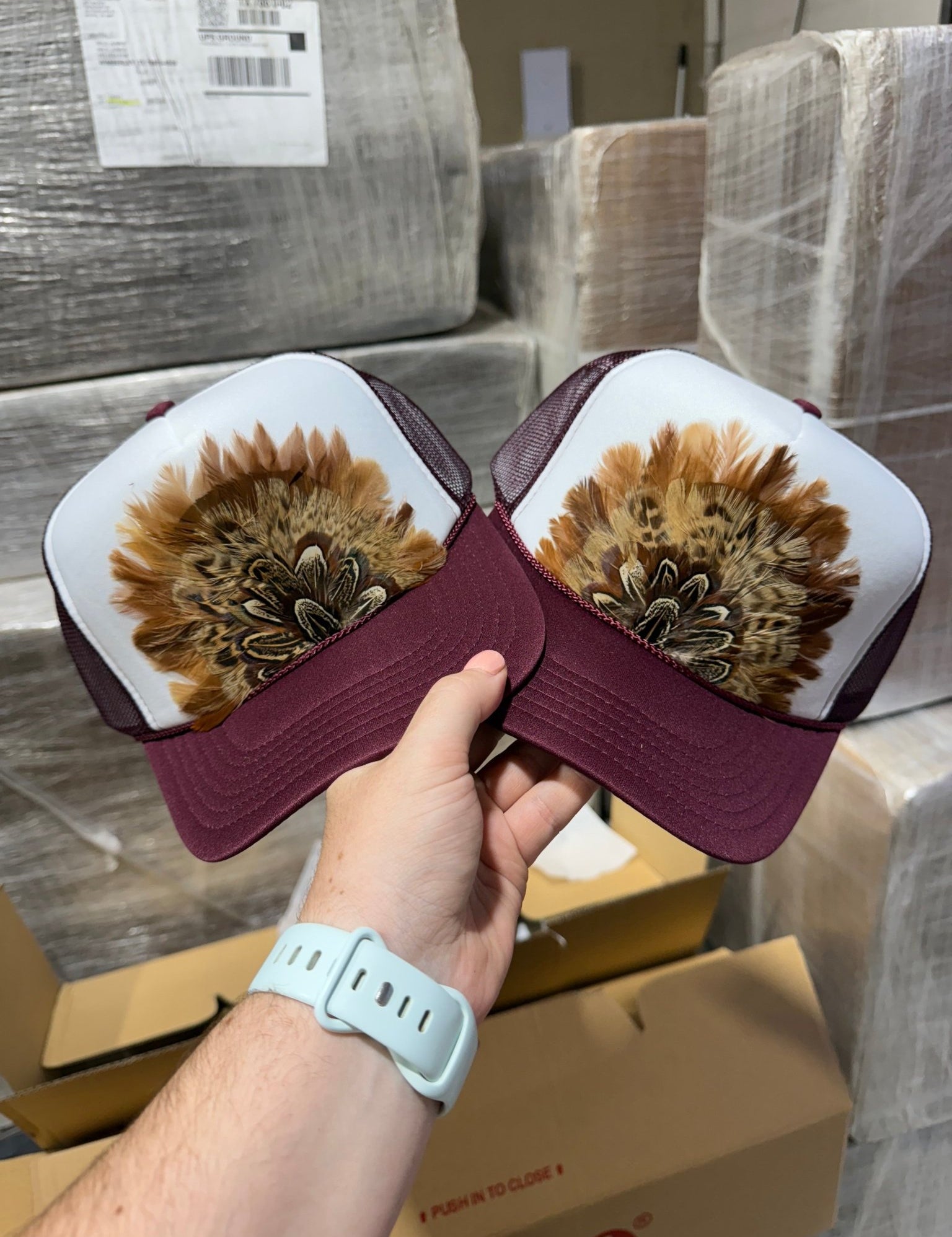 Maroon Feather Trucker Hat