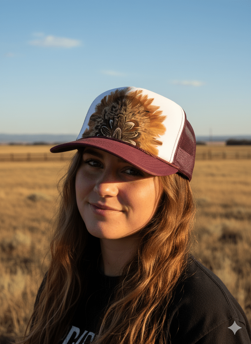 Maroon Feather Trucker Hat