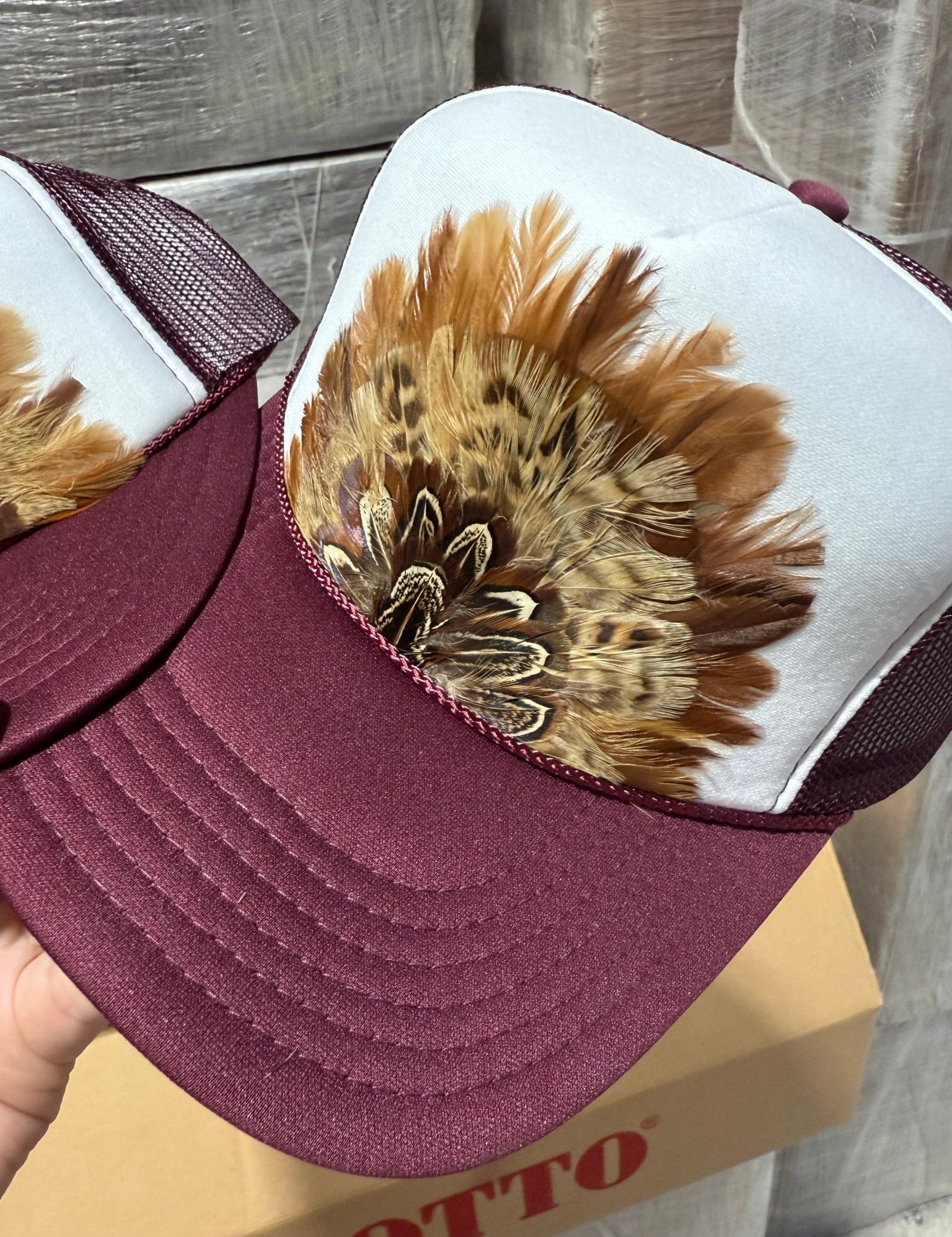 Maroon Feather Trucker Hat