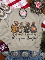 Merry And Bright Christmas Chickens Graphic SweatshirtSandS