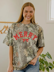 Merry Bow Christmas Tree Camo Graphic Tee - PREORDERS