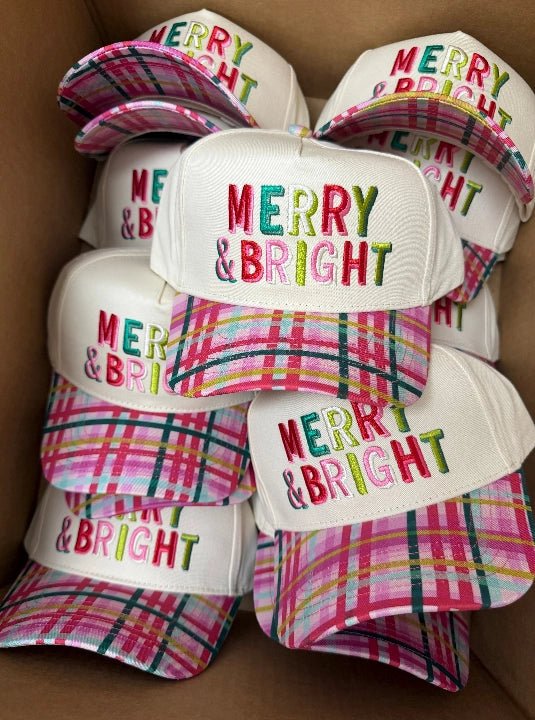 Merry & Bright Embroidered Plaid Trucker Hat