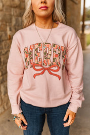 Merry Christmas Camo Print SweatshirtBlush PinkS