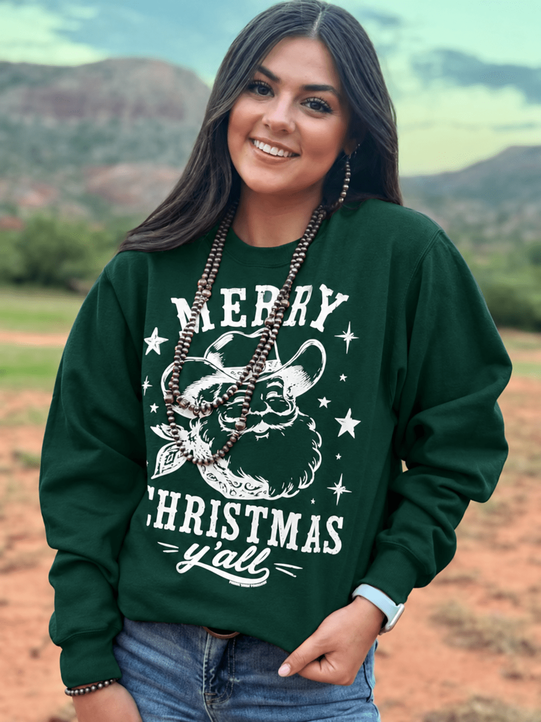 Merry Christmas Y’all Cowboy Santa Graphic SweatshirtS