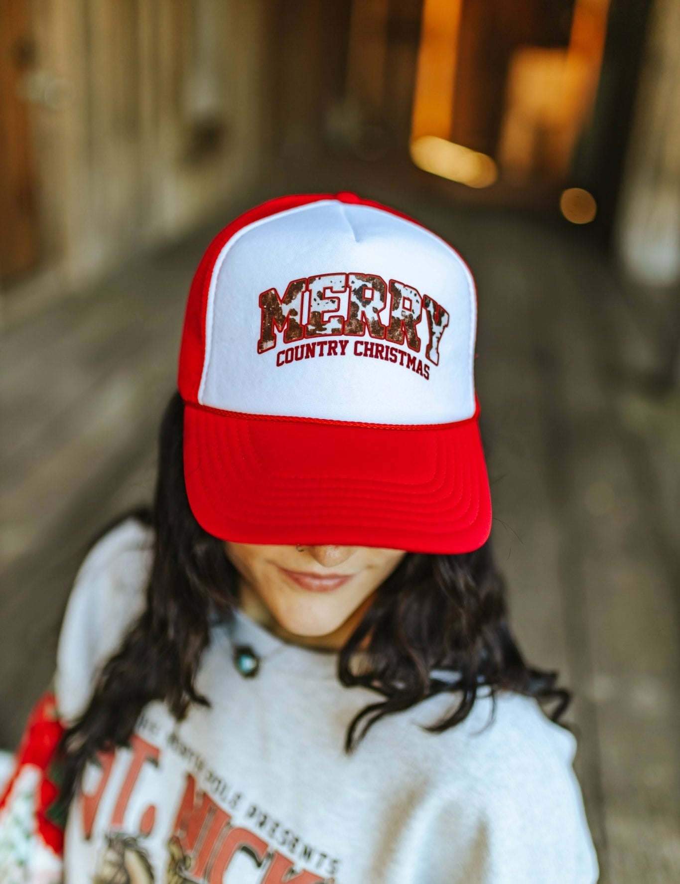 Merry Country Christmas Trucker HatRed & White