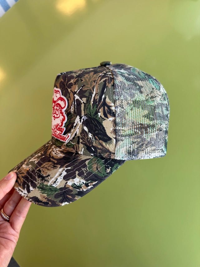 Merry Cowboy Christmas Patch Tree Camo Trucker Hat