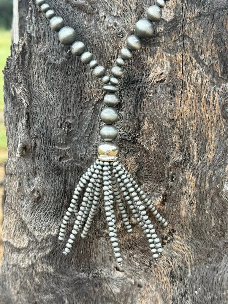 Midnight Ridge Tassel Beaded Necklace