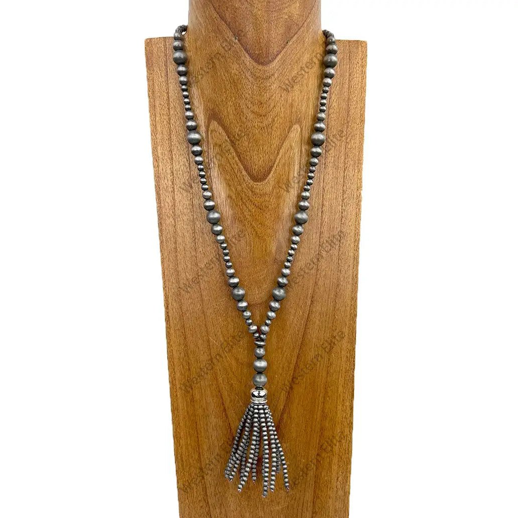 Midnight Ridge Tassel Beaded Necklace