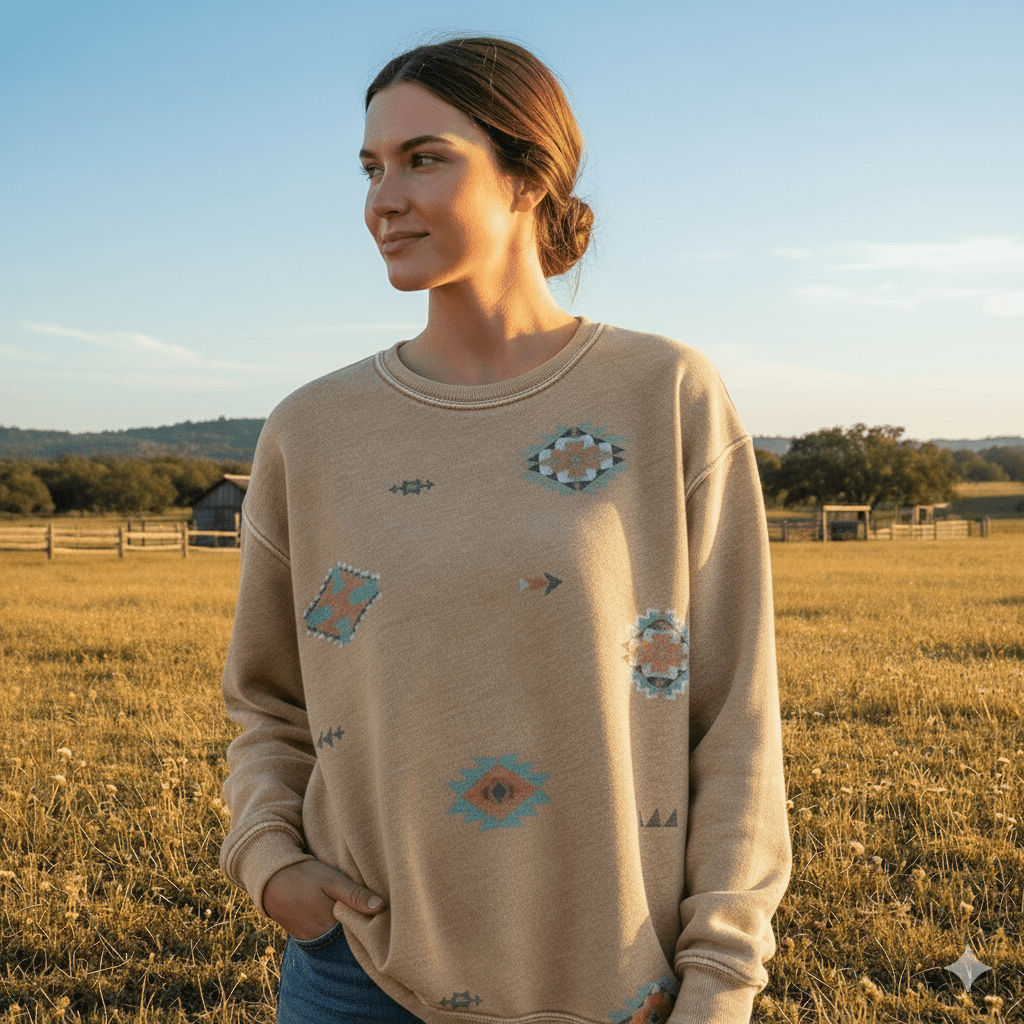 Mineral Beige Aztec Graphic SweatshirtS