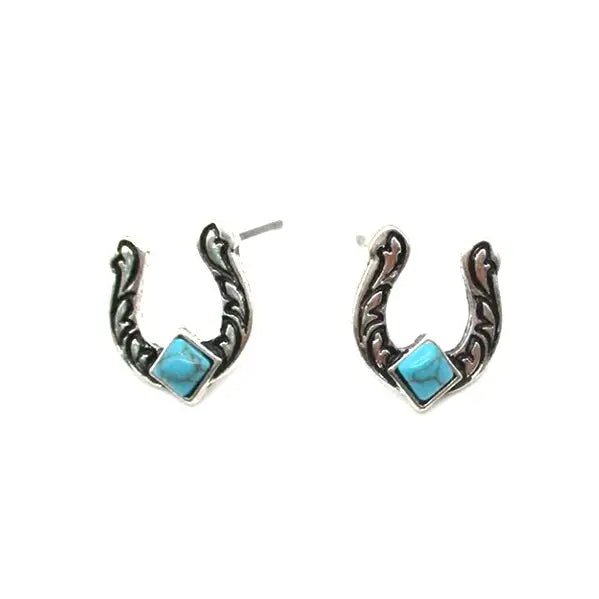 Mini Horse Shoe Turquoise Earrings