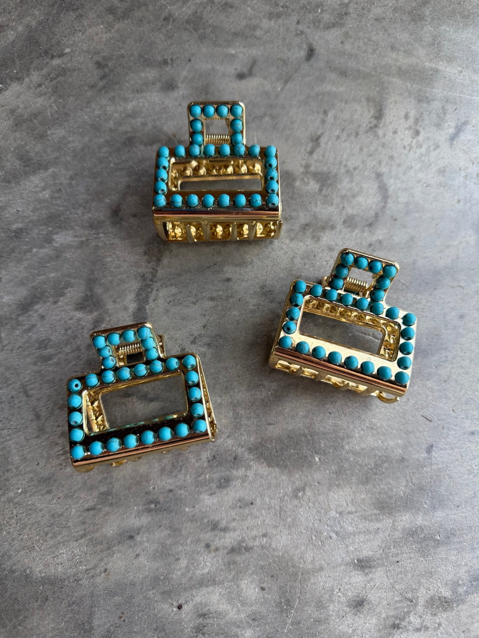 Mini Square Turquoise Claw Hair ClipSilver