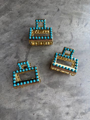 Mini Square Turquoise Claw Hair ClipSilver