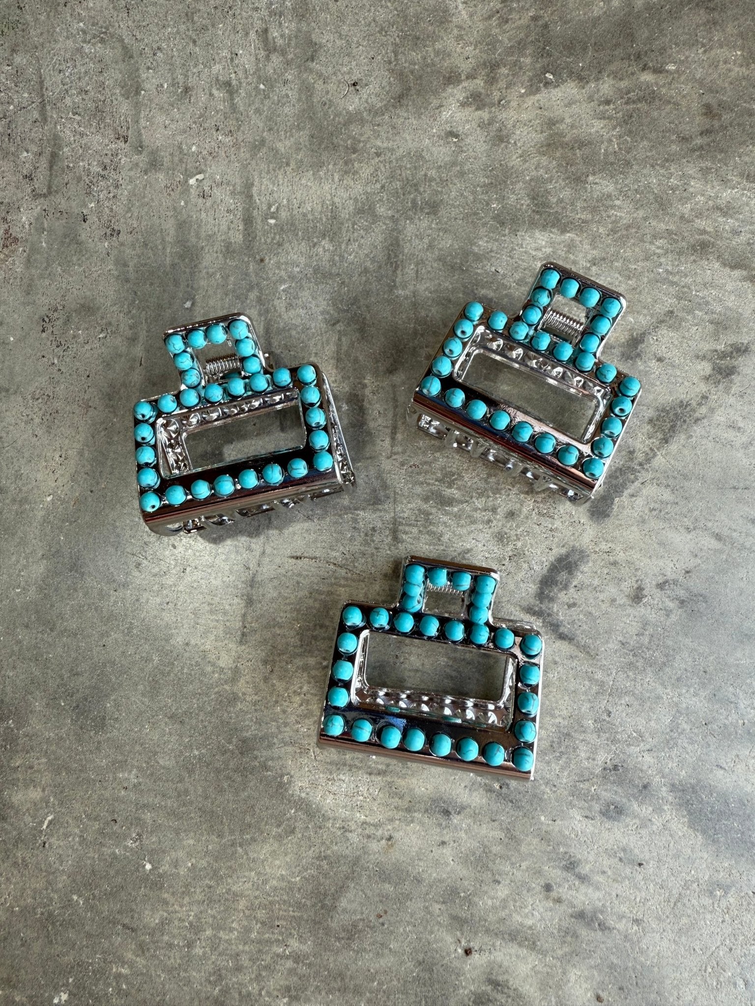 Mini Square Turquoise Claw Hair ClipSilver