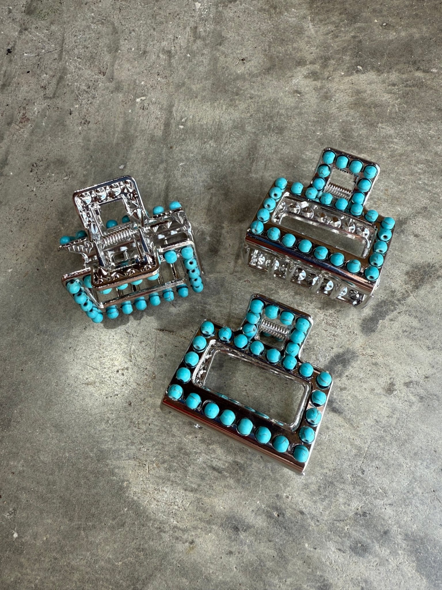 Mini Square Turquoise Claw Hair ClipSilver