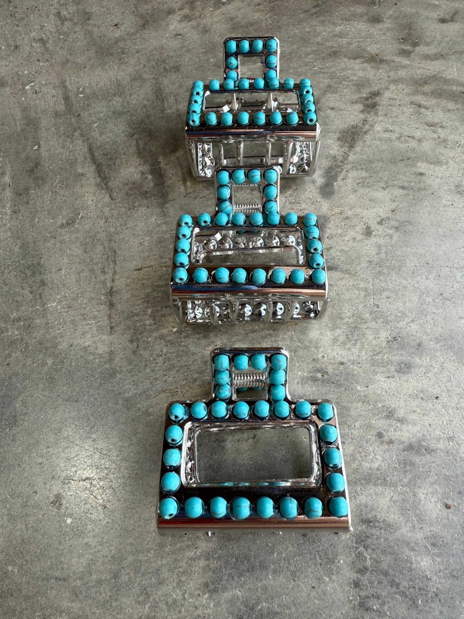 Mini Square Turquoise Claw Hair ClipSilver