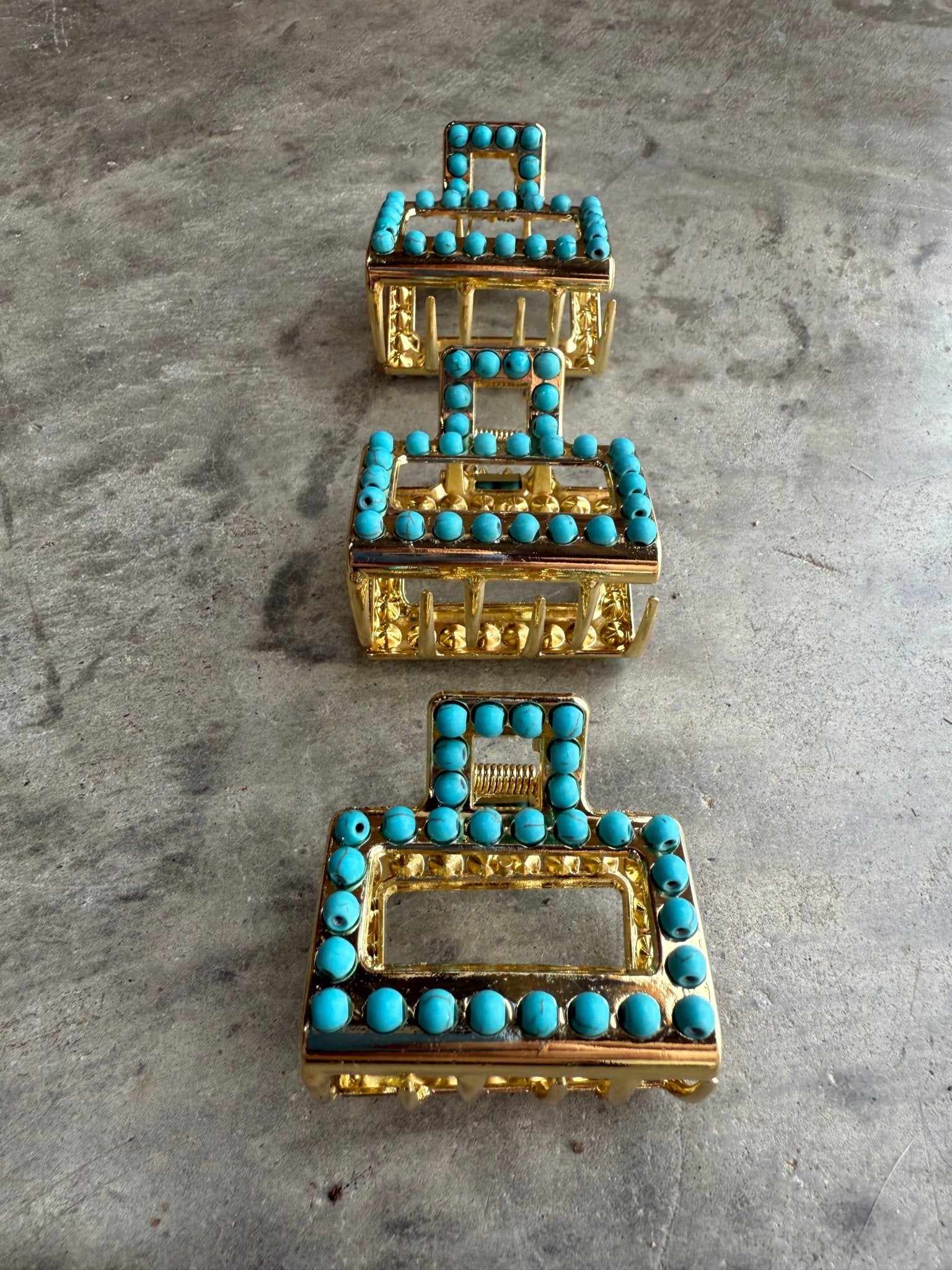 Mini Square Turquoise Claw Hair ClipSilver