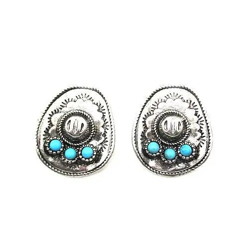 Mini Turquoise Stone Cowgirl Hat Stud Earrings