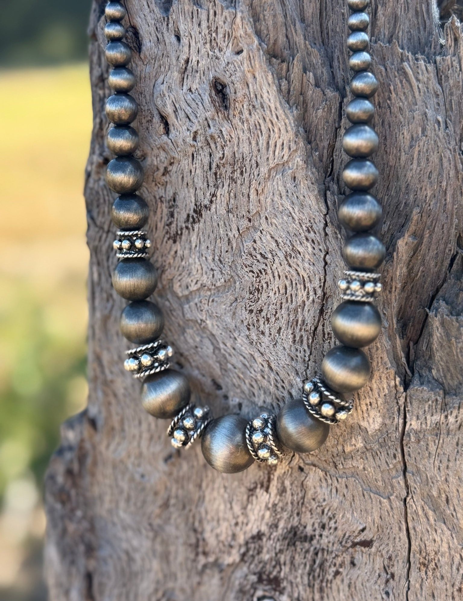 Multi Size Silver Beaded Necklace
