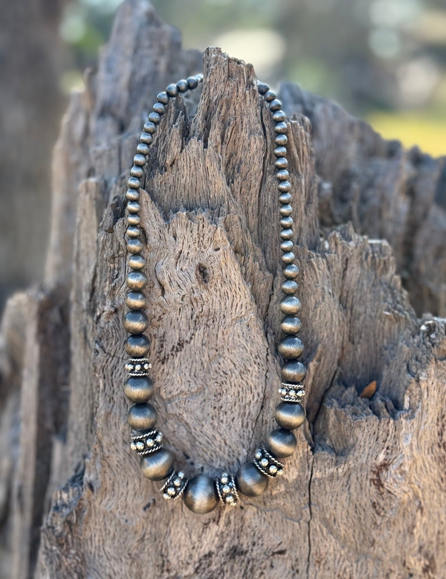 Multi Size Silver Beaded Necklace