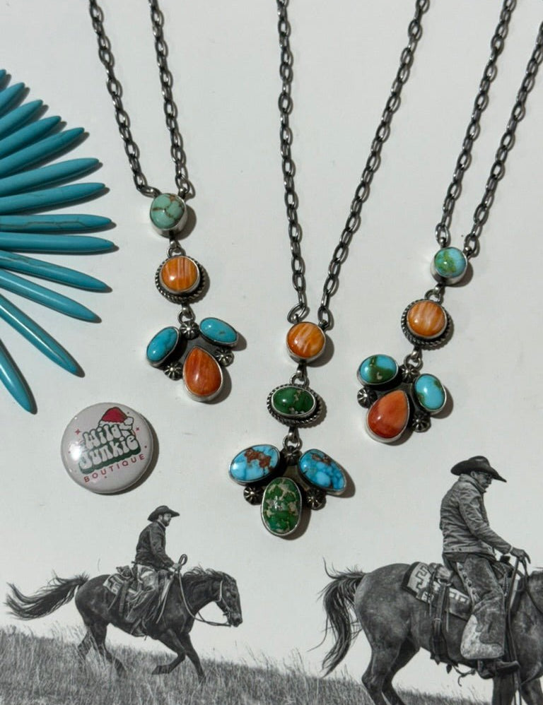 Multi Stone Sunset Mini Lariat Necklace